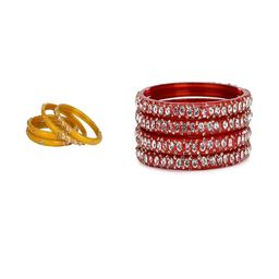 SOMIL Set of 8 Yellow Alloy Artificial Stones & Beads Bangles-image-72