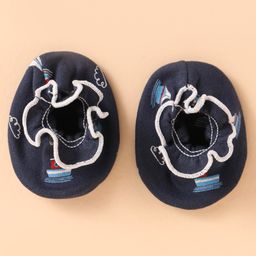 Ben Benny Interlock Knit Nautical Theme Print Cap Mittens & Booties Set Charcoal Grey - 9 cm image 2