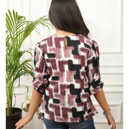 ISHTI Three Fourth Sleeves Abstract Printed Top - Wine image 3
