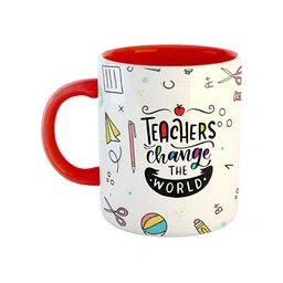 ARTBUG White & Red Printed Ceramic Glossy Finish Dishwasher & Microwave Safe Mugs 350 ml-image-70