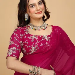 DIVASTRI Floral Printed Pure Georgette Saree-image-36