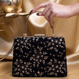 ARTKLIM Floral Embroidered Sequinned Box Clutch-5