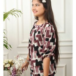 ISHTI Three Fourth Sleeves Abstract Printed Top - Wine image 5