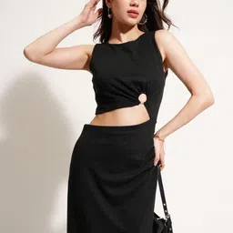 Tokyo Talkies Women Round Neck Sleeveless Cut Out Sheath Midi Dress-picture-32