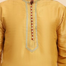 SKAVIJ Men Ethnic Motifs Embroidered Regular Thread Work Dupion Silk Kurta with Churidar & With Dupatta image 5