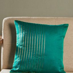 Fabindia Turquoise Blue & Gold-Toned Striped Square Cushion Cover-picture-18