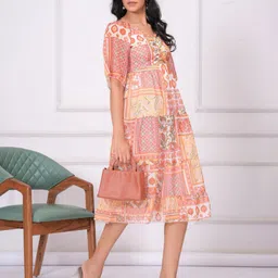 OH MI DIOS Women Self Design Fit & Flare Midi Dress-image-17