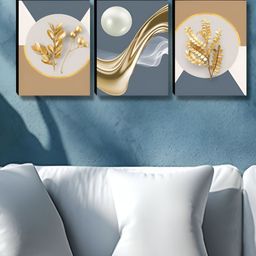 Aura Beige & Grey 3 Pieces Printed Wooden Wall Paintings-23