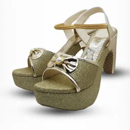 Digni Women Gold Bow Embellished Block Heeled Sandals-picture-34