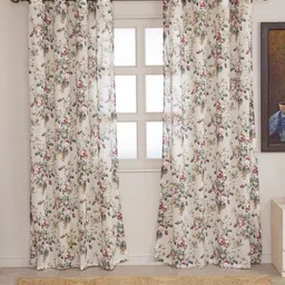 Clasiko Pearl Blossom Off White & Pink 2 Pieces Printed Cotton Sheer Window Curtains-picture-31