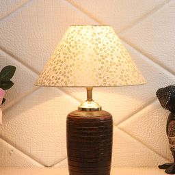 BrightDaisy Gold-Toned Printed Terracotta Frusturical Shaped Table Lamp-23