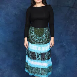 Exotic India Batik-Dyed Midi Skirt with Printed Flowers-image-20