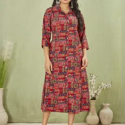 Moda Rapido Women Red Floral Print A-Line Midi Dress-picture-19