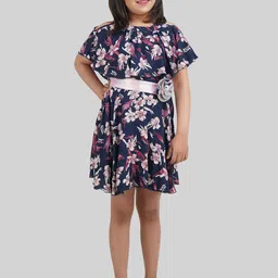 BEING NAUGHTY Girls Floral Printed Cold-Shoulder Sleeves A-Line Dress-picture-43