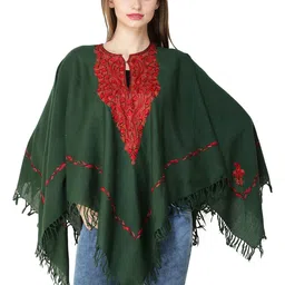 Exotic India Women Poncho from Kashmir with Aari Hand-Embroidered Paisleys on Neck-image-18