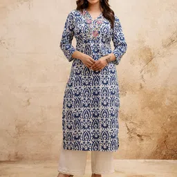 SURHI Floral Printed Thread Work V-Neck Straight Pure Cotton Kurta-picture-13