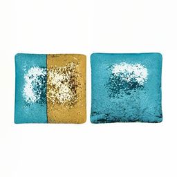 Black gold Blue & Gold-Toned Set of 2 Embellished Square Cushion Covers-120