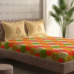 Portico Gulmarg Cream-Coloured Floral Cotton 210 TC Super King Bedsheet Set-2.74mx2.74m-image-30