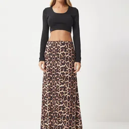 Happiness istanbul Printed A-Line Maxi Skirt-image-43