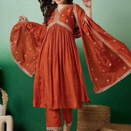 CaniBani Women Orange Kurta Sets-image-25