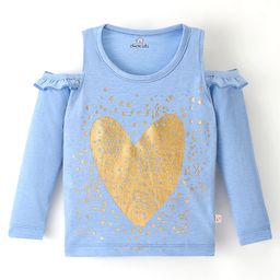 Olio Kids Cold Shoulder Top Heart Print - Sky Blue-picture-19