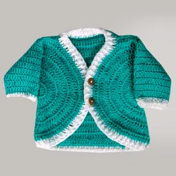 Knits & Knots Semicircle Crochet Full Sleeves Sweater - Green & White-picture-22