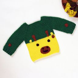 USHA ENTERPRISES Full Sleeves Colour Blocked Animal Pattern Sweater - Green-image-35