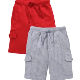 Kiddopanti Pack Of 2 Solid Colour Shorts - Red & Light Grey-picture-40