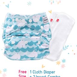 Babyhug Reusable Cloth Diaper Whale Print With Smart Dry Inserts - Blue-20