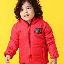 Babyhug Full Sleeves Hooded Padded Jacket Text Embroidery - Red-14