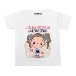 KNITROOT Half Sleeves Cute Sister Printed Tee - White-picture-2