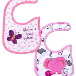 Babyhug Knitted Velcro Bib Elephant Print & Butterfly Print - Set of 2-8