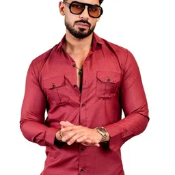 IKON FASHION Men Original Fit Solid Spread Collar Cotton Casual Shirt-picture-49