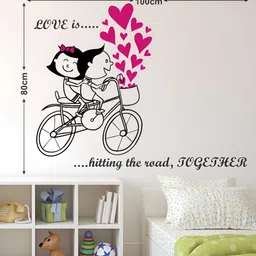 LANSTICK Black & Pink Couple Ride With Cycle Printed Self-Adhesive WallStickers-image-93