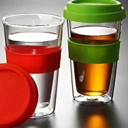 Baskety Red Solid Glass Glossy Mugs Set of Cups and Mugs image 4