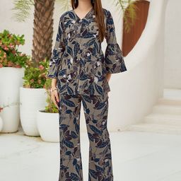 MOJILAA Printed V-Neck Tunic With Palazzos Co-Ords-image-10