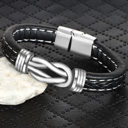 The Roadster Lifestyle Co. Men Black Leather Band Wraparound Bracelet-image-86