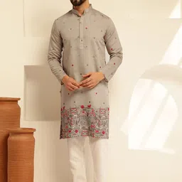 SOJANYA Men Floral Embroidered Regular Thread Work Kurta with Pyjamas-image-16