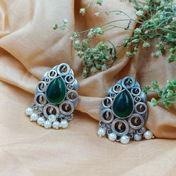 FindHerFavorite Silver-Plated Artificial Beads Beaded Contemporary Oxidised Studs-14