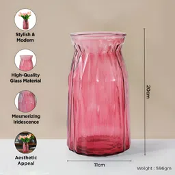 UMAI 2Pcs Red & Transparent Textured Glass Vases image 5