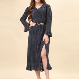 CORSICA women Bell Sleeve Georgette A-Line Dress-image-91