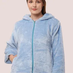 69 FASHION STREET Self Design Hooded Lightweight Teddy Bear Fleece Hoodie Tailored Jacket-image-2