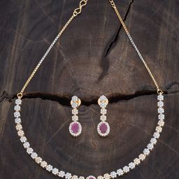 Kushal's Fashion Jewellery Rhodium Gold-Plated Ruby Zircon-Studded Jewellery Set-46