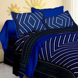 Aura Blue And White Printed Pure Cotton 144 TC Queen Bedsheet Set 2.10 m X 2.30 m-image-99