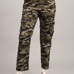 ADBUCKS Women Camouflage Printed High-Rise Cotton Cargos Trousers-image-30