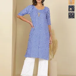 Anouk Rustic Selection Of 4 Leheriya Printed Round Neck Straight Kurtas-37