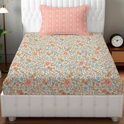 IVAZA Pink Floral 600 TC Single Bedsheet with 1 Pillow Covers-image-36