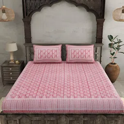 BED-SHEET.COM Pink & Silver-Toned Floral 144 TC King Bedsheet with 2 Pillow Covers-image-41