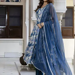 Anouk Women Floral Printed Empire Sequinned Pure Cotton Kurta with Pyjamas & With Dupatta-picture-0