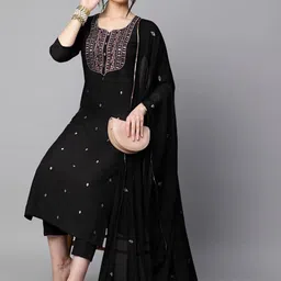DIVASTRI Ethnic Motifs Embroidered Notch Neck Kurta With Trousers And Dupatta-picture-40
